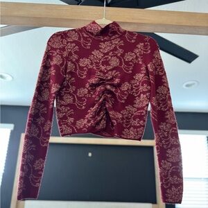 Anthropologie Burgundy Floral Crop Top